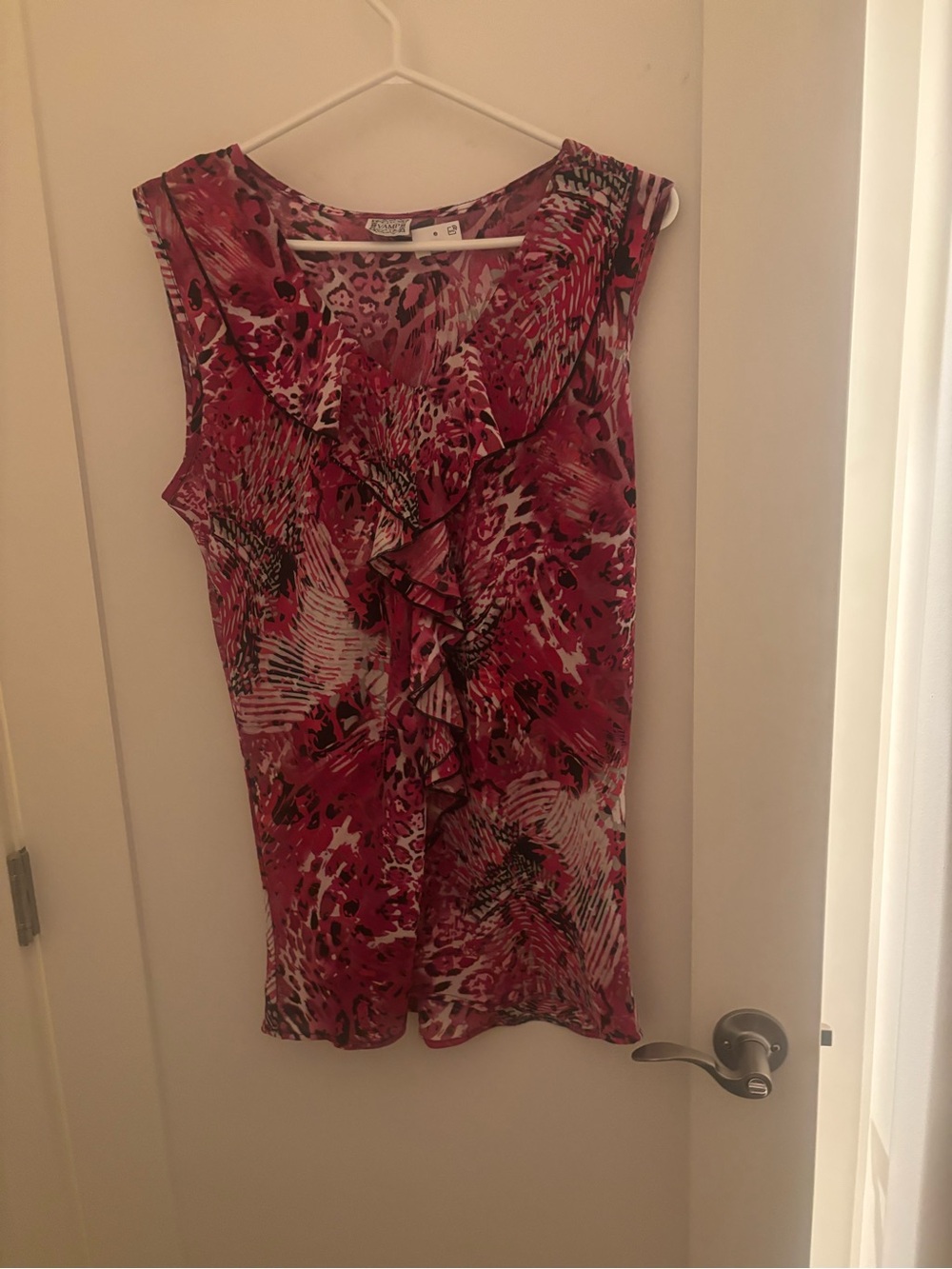 Sleeveless Pink Ruffle Front Print Top